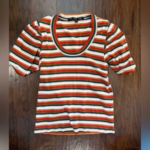 Veronica Beard Multicolor Striped Puff Sleeve Tee